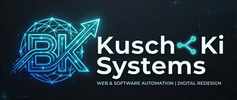 Logo Kusch Ki Systems mit dem Monogramm BK und dem Zusatz Web & Software Automation, Digital Redesign